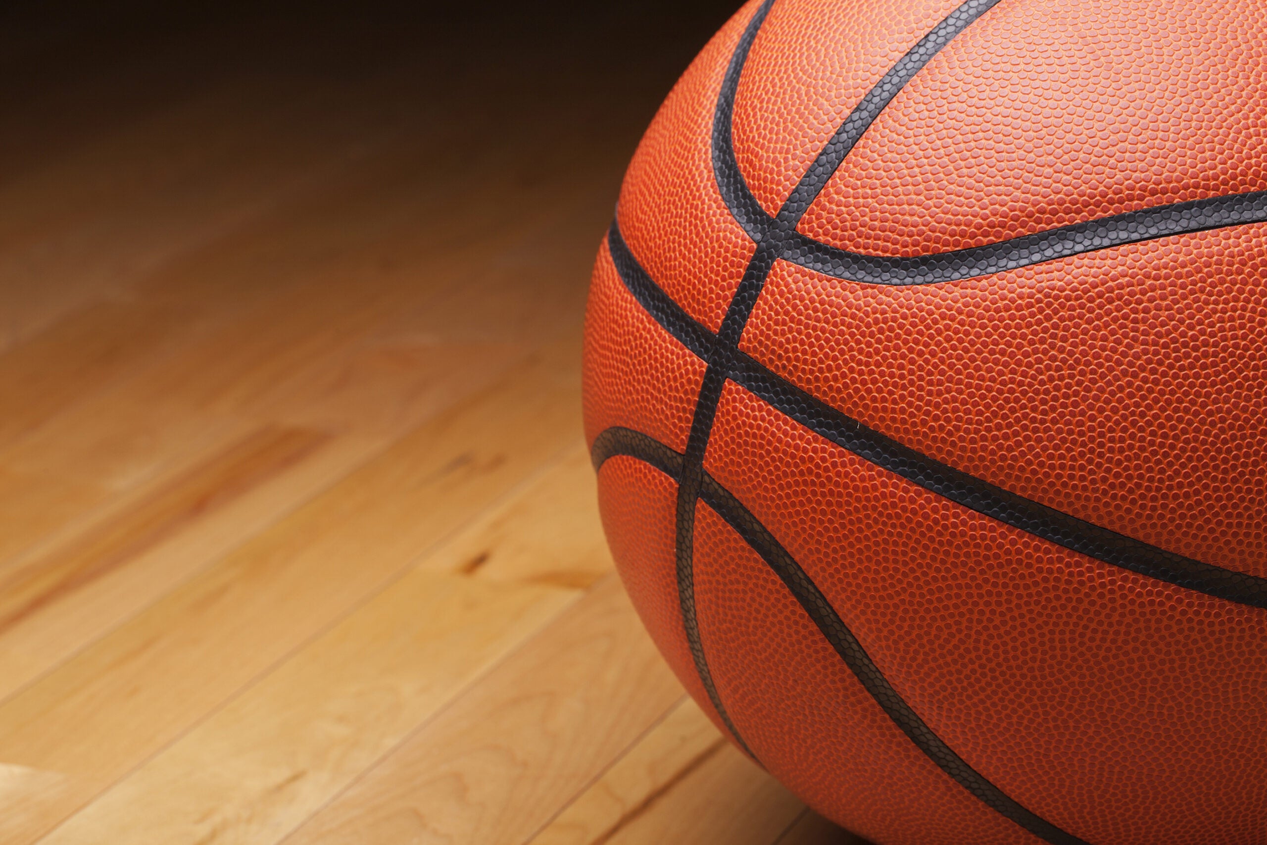 A basketball on a court