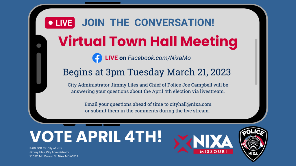 Virtual Town Hall Meeting will be on March twenty first