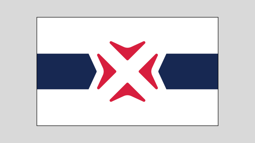 red x in the center, with horizontal dark blue stripe